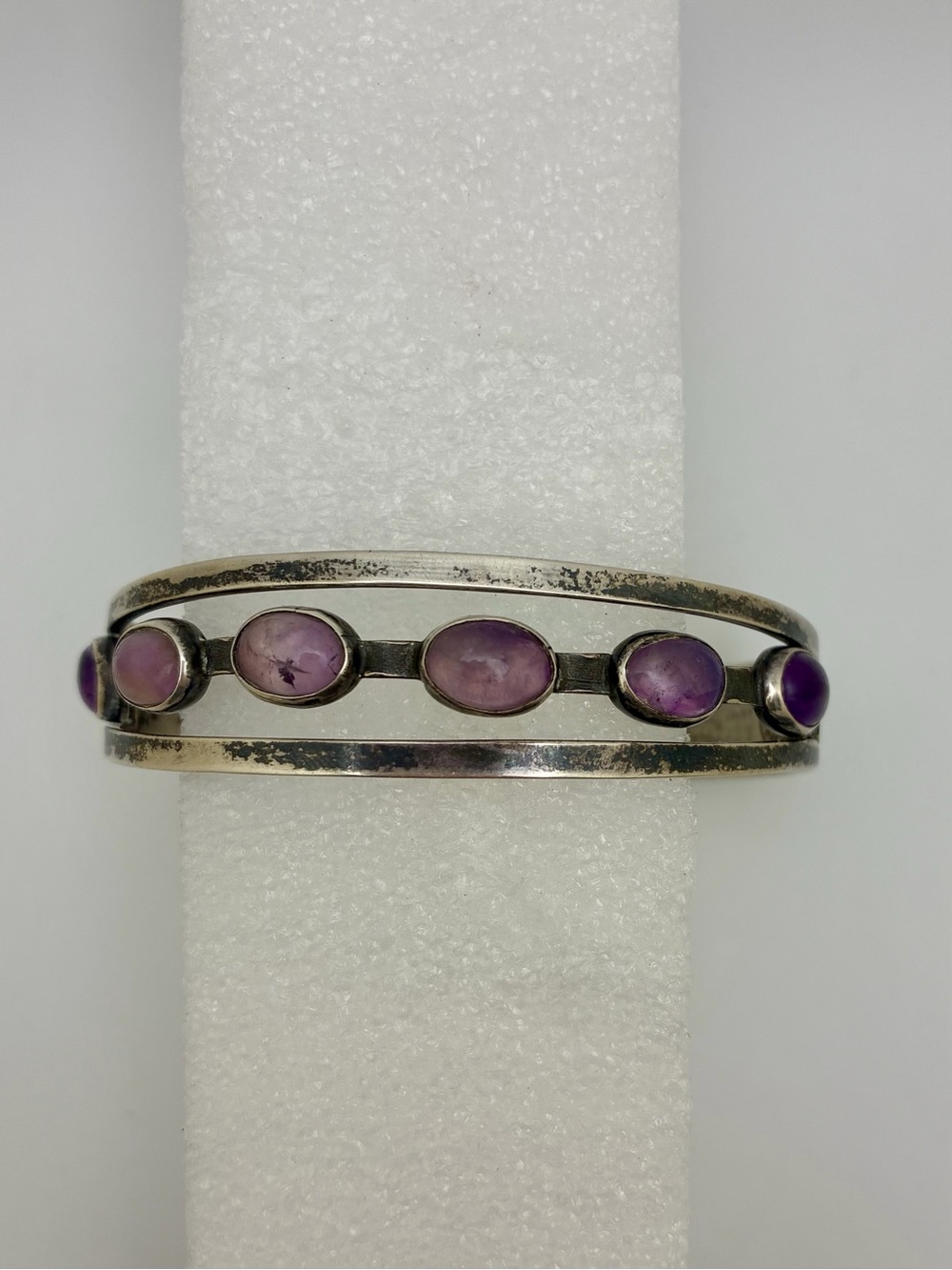 Vintage Sterling Silver and Amethyst Cuff Bracelet
